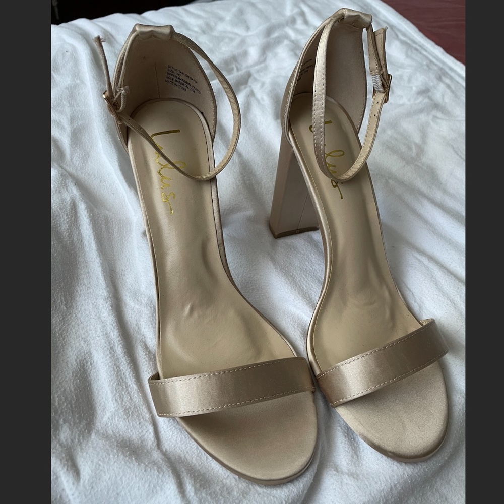 Lulu's Taylor Champagne Satin Ankle Strap Heels